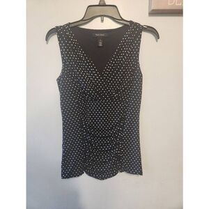 White House Black Market X-Small Sleeveless Black White Polka Dot Criss Cross WH